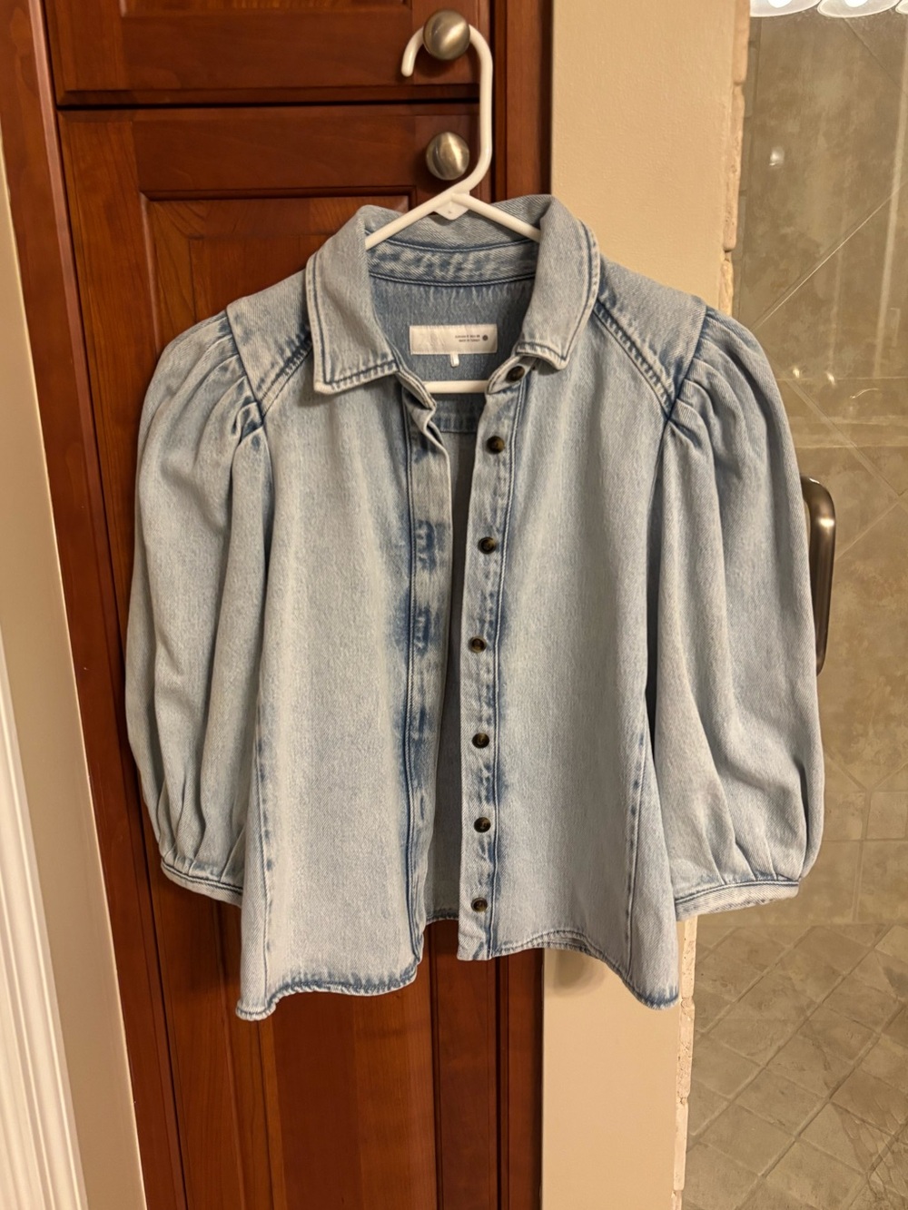 ZARA Puff Sleeve Denim Blouse